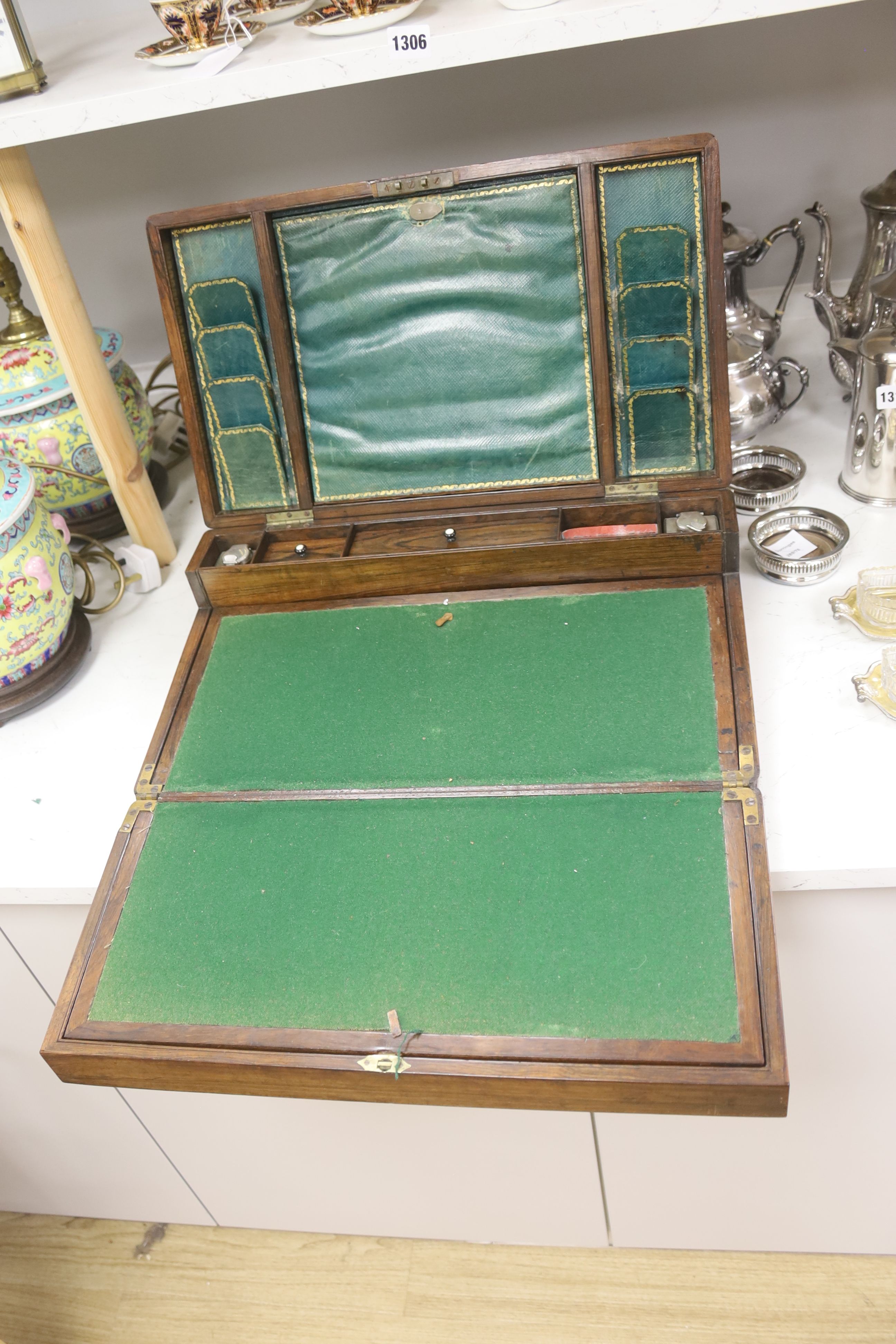 An early Victorian brass bound rosewood writing box